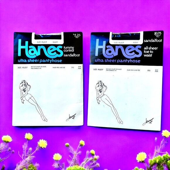 Hanes Vintage Pantyhose Ultra Sheer NAVY Tummy Control + Sheer to Waist Plus F - Picture 1 of 11